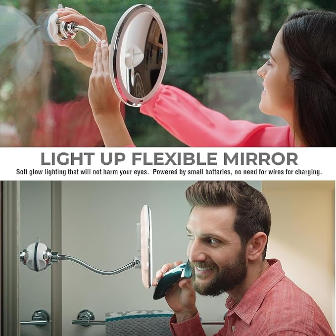 Flexible Mirror 10x Magnification 7” Make Up Round Vanity Flexible Mirror for Home, Bathroom use with Super Strong Suction Cups As